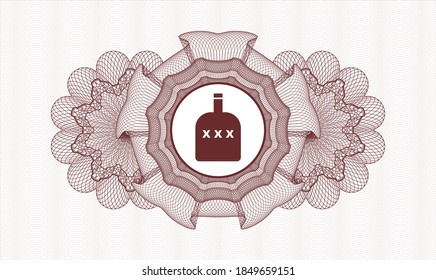 Red money style rosette. Vector Illustration. Detailed with bottle of alcohol icon inside