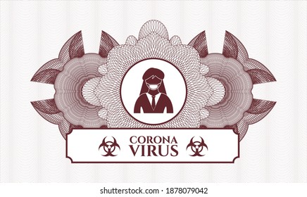 Rosette estilo dinero rojo. Ilustración vectorial. Detallado con mujer con icono de máscara facial y texto Coronavirus dentro