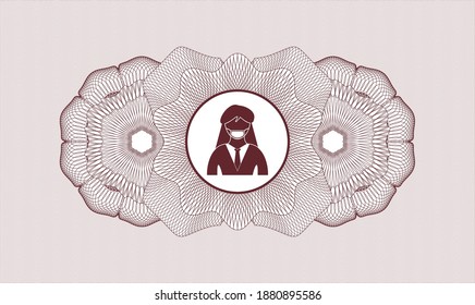 Rosette estilo dinero rojo. Ilustración vectorial. Detallado con mujer usando un icono de máscara de cara dentro