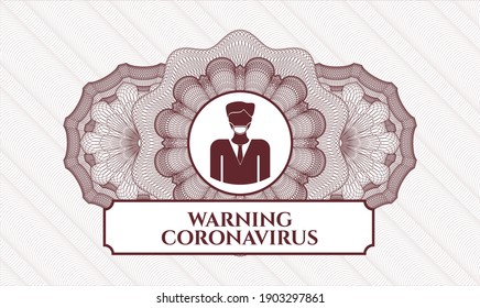 Rosette estilo dinero rojo. Ilustración vectorial. Detallado con un hombre con un icono de máscara facial y el texto de advertencia Coronavirus