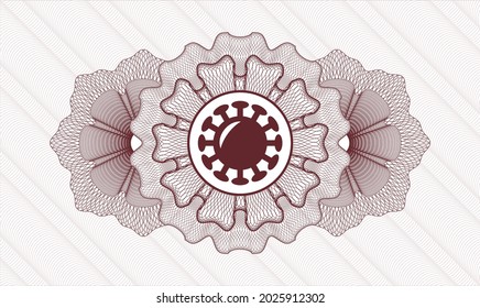 Red money style rosette. Vector Illustration. Detailed with coronavirus icon inside