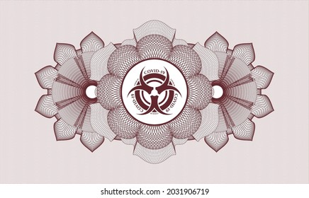 Rot-Geld-Stil Rosette. Vektorgrafik. Detaillierte Angaben mit dem Covid-19-Symbol für Biogefährdung