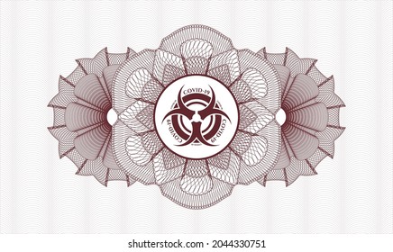 Rot-Geld-Stil Rosette. Vektorgrafik. Detaillierte Angaben mit dem Covid-19-Symbol für Biogefährdung
