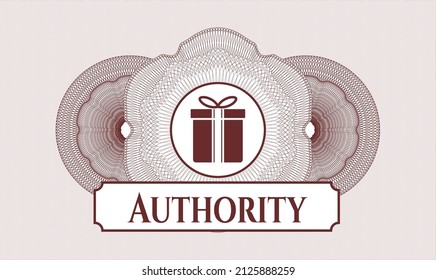 Red money style rosette. Vector Illustration. Detailed with gift box icon and Authority text inside