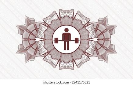 Red money style rosette. Vector Illustration. Detailed with deadlift icon inside