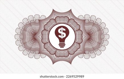 Red money style rosette. Vector Illustration. Detailed with business idea icon inside