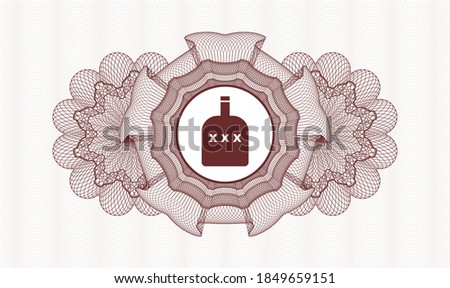Red money style rosette. Vector Illustration. Detailed with bottle of alcohol icon inside