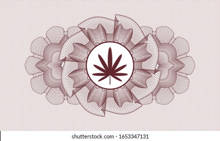 Rot-Geld-Rosette mit Unkrautblatt-Symbol innen