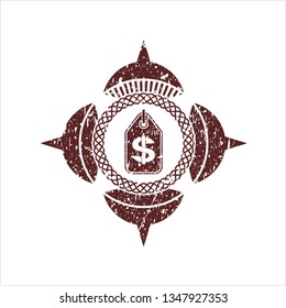 Red money tag icon inside distressed rubber texture