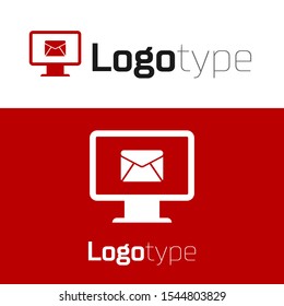 Red Monitor and envelope, new message, mail, email icon isolated on white background. Usage for e-mail newsletters, headers, blog posts. Logo design template element. Vector Illustration