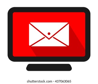 red monitor screen mail computer laptop technology gadget network image vector icon logo symbol