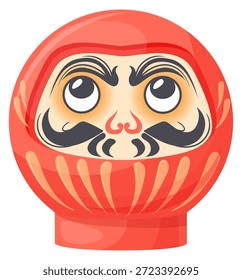 Cabeza de monje rojo con bigote divertido. Figura afortunada japonesa