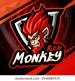 Red monkey esport mascot logo design