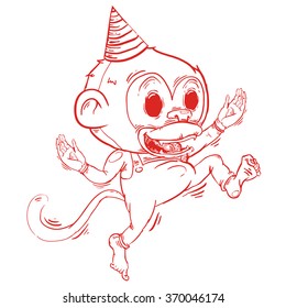 Red Monkey hand drawn vector line art 