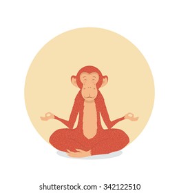 Red Monkey in the lotus position on a sun background. Meditation and tranquility of spirit of equality. Peace and joy to print on fabric or card.