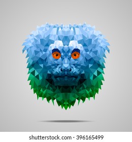 Red Monkey low poly portrait. Symmetric blue - green gradient. Abstract polygonal illustration.