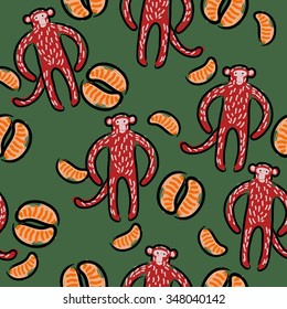 Red monkey new year vector pattern