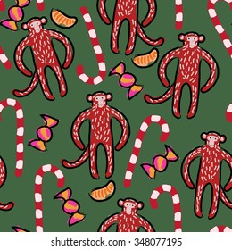 Red monkey new year vector pattern