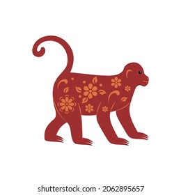 Red monkey with ornament and flowers symbol of the Chinese new year