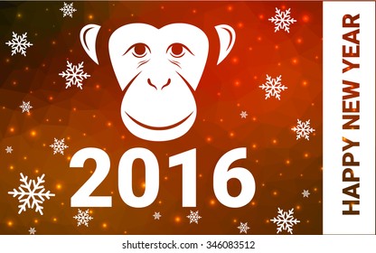 red monkey postcard low polygon style christmas tree vector illustration consisting of triangles.Abstract triangular polygonal origami or crystal design of New Years celebration.