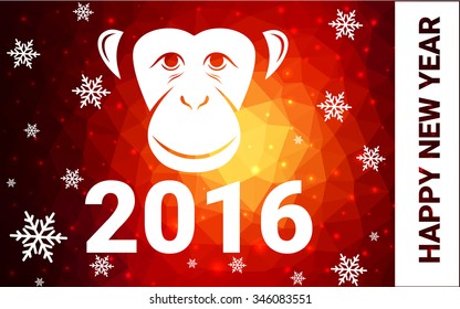 red monkey postcard low polygon style christmas tree vector illustration consisting of triangles.Abstract triangular polygonal origami or crystal design of New Years celebration.