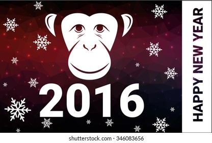 red monkey postcard low polygon style christmas tree vector illustration consisting of triangles.Abstract triangular polygonal origami or crystal design of New Years celebration.