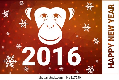 red monkey postcard low polygon style christmas tree vector illustration consisting of triangles.Abstract triangular polygonal origami or crystal design of New Years celebration.