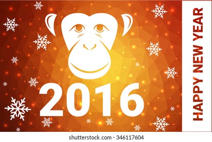 red monkey postcard low polygon style christmas tree vector illustration consisting of triangles.Abstract triangular polygonal origami or crystal design of New Years celebration.