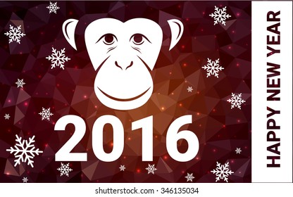 red monkey postcard low polygon style christmas tree vector illustration consisting of triangles.Abstract triangular polygonal origami or crystal design of New Years celebration.