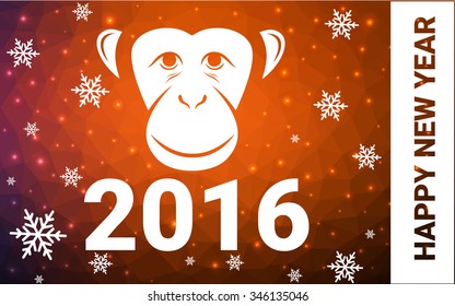 red monkey postcard low polygon style christmas tree vector illustration consisting of triangles.Abstract triangular polygonal origami or crystal design of New Years celebration.