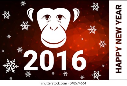 red monkey postcard low polygon style christmas tree vector illustration consisting of triangles.Abstract triangular polygonal origami or crystal design of New Years celebration.