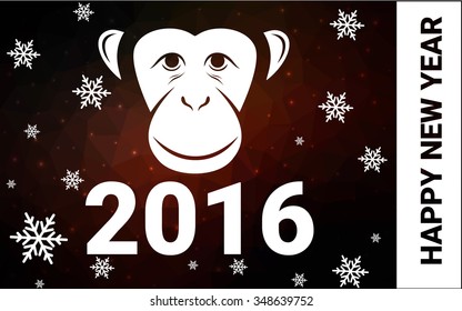 red monkey postcard low polygon style christmas tree vector illustration consisting of triangles.Abstract triangular polygonal origami or crystal design of New Years celebration.