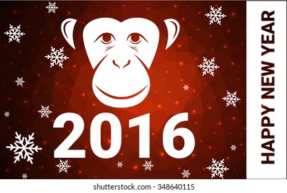 red monkey postcard low polygon style christmas tree vector illustration consisting of triangles.Abstract triangular polygonal origami or crystal design of New Years celebration.