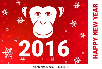 red monkey silhouette postcard low poly style with white snow vector illustration consisting of triangles. Abstract triangular polygonal origami or crystal background of New Years celebration.