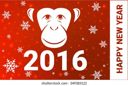 red monkey silhouette postcard low poly style with white snow vector illustration consisting of triangles. Abstract triangular polygonal origami or crystal background of New Years celebration.