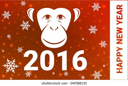 red monkey silhouette postcard low poly style with white snow vector illustration consisting of triangles. Abstract triangular polygonal origami or crystal background of New Years celebration.