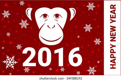 red monkey silhouette postcard low poly style with white snow vector illustration consisting of triangles. Abstract triangular polygonal origami or crystal background of New Years celebration.