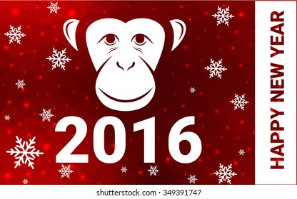 red monkey silhouette postcard low poly style with white snow vector illustration consisting of triangles. Abstract triangular polygonal origami or crystal background of New Years celebration.