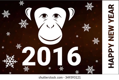 red monkey silhouette postcard low poly style with white snow vector illustration consisting of triangles. Abstract triangular polygonal origami or crystal background of New Years celebration.