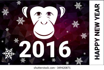 red monkey silhouette postcard low poly style with white snow vector illustration consisting of triangles. Abstract triangular polygonal origami or crystal background of New Years celebration. red monkey silhouette postcard low poly style with white snow vector illustration consisting of triangles. Abstract triangular polygonal origami or crystal background of New Years celebration.