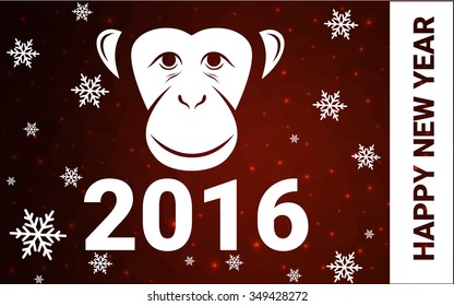 red monkey silhouette postcard low poly style with white snow vector illustration consisting of triangles. Abstract triangular polygonal origami or crystal background of New Years celebration.