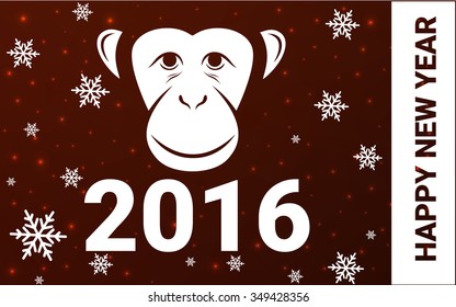 red monkey silhouette postcard low poly style with white snow vector illustration consisting of triangles. Abstract triangular polygonal origami or crystal background of New Years celebration.