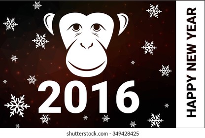 red monkey silhouette postcard low poly style with white snow vector illustration consisting of triangles. Abstract triangular polygonal origami or crystal background of New Years celebration.