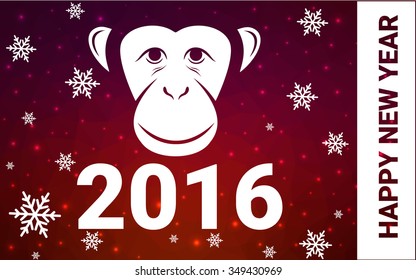 red monkey silhouette postcard low poly style with white snow vector illustration consisting of triangles. Abstract triangular polygonal origami or crystal background of New Years celebration.