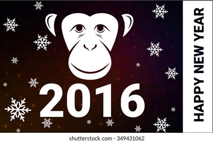 red monkey silhouette postcard low poly style with white snow vector illustration consisting of triangles. Abstract triangular polygonal origami or crystal background of New Years celebration.