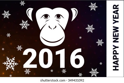 red monkey silhouette postcard low poly style with white snow vector illustration consisting of triangles. Abstract triangular polygonal origami or crystal background of New Years celebration.