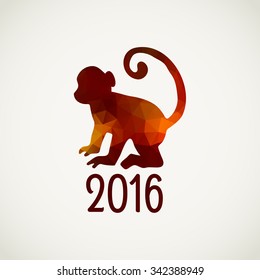 Red monkey. Symbol of 2016 on the Chinese calendar. Vector low poly design.