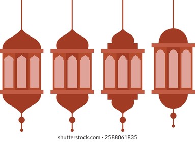 Red Monochrome Islamic Lantern Element Set for Ramadan Arabic Hanging Oil Lamp Lights