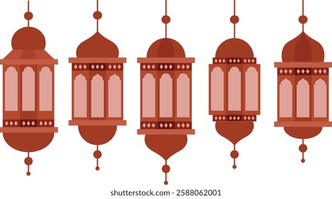 Red Monochrome with Rhomb Motive Islamic Lantern Element Set for Ramadan Arabic Hanging Oil Lamp Lights