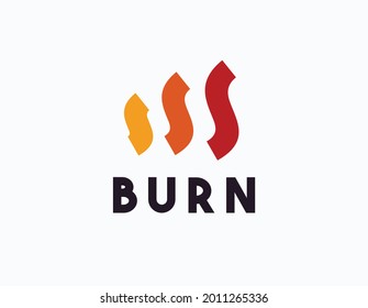 Red monoline 3 fire logo, vintage logo for restaurant. Logo template for cafe business - shop, market, restaurant or graphic design. Vector Illustration